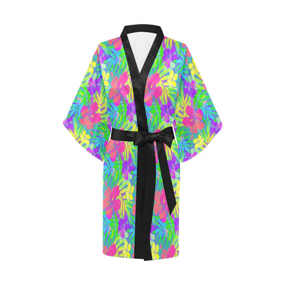 Neon Tropical Pattern Print Design A03 Women's Short Kimono