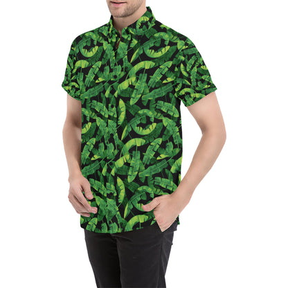 Banana Leaf Pattern Print Design 02 Men's Short Sleeve Button Up Shirt