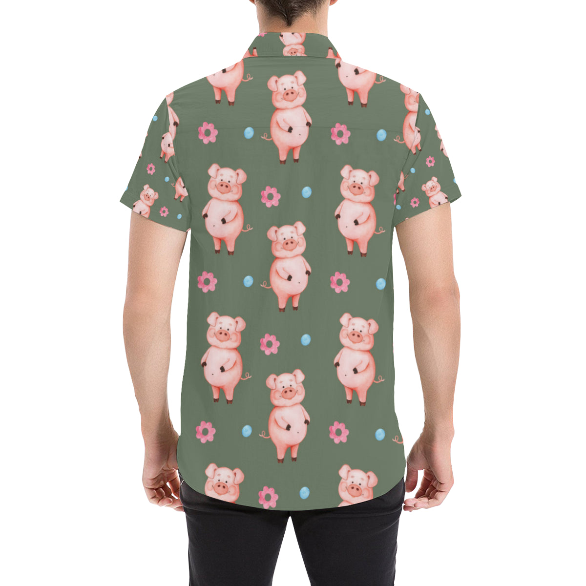 Pig Pattern Print Design 03 Men's Short Sleeve Button Up Shirt