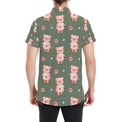 Pig Pattern Print Design 03 Men's Short Sleeve Button Up Shirt