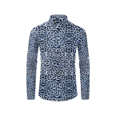 Leopard Blue Skin Print Men's Long Sleeve Shirt
