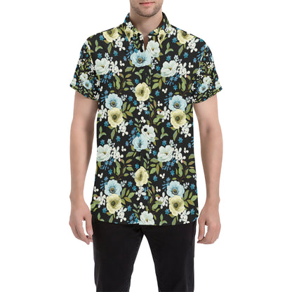 Anemone Pattern Print Design AM03 Men's Short Sleeve Button Up Shirt