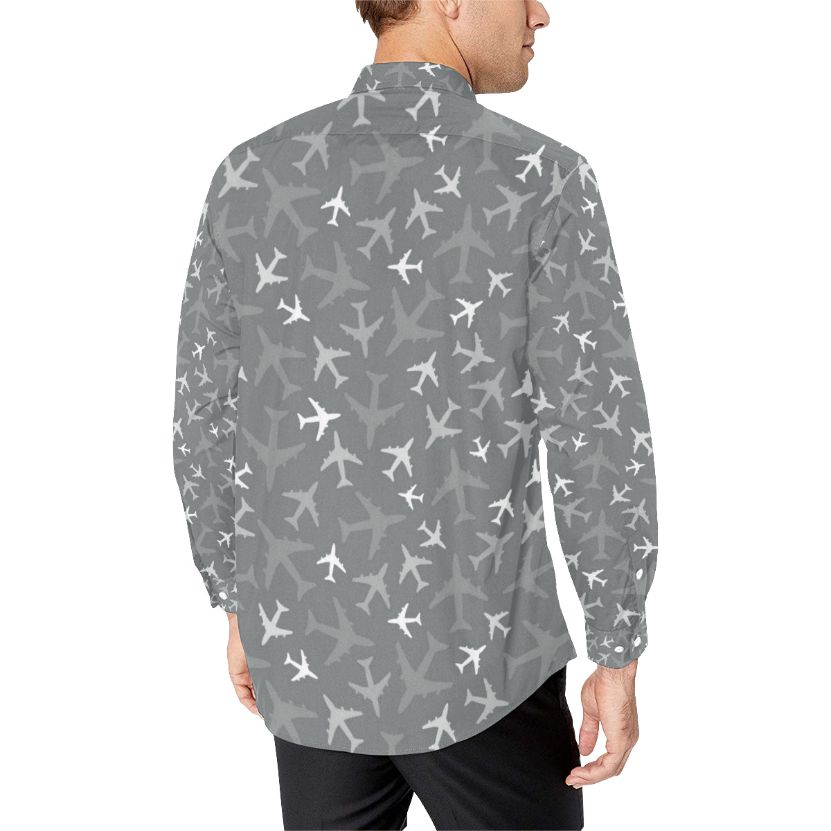 Airplane Pattern Print Design 02 Men's Long Sleeve Shirt