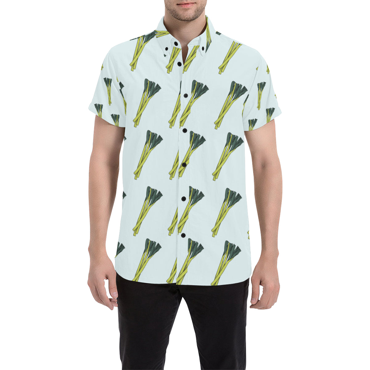 Leek Pattern Print Design 03 Men's Short Sleeve Button Up Shirt