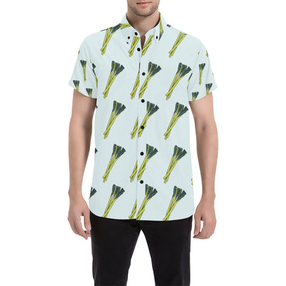 Leek Pattern Print Design 03 Men's Short Sleeve Button Up Shirt