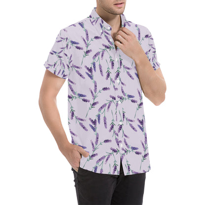 Lavender Pattern Print Design 02 Men's Short Sleeve Button Up Shirt