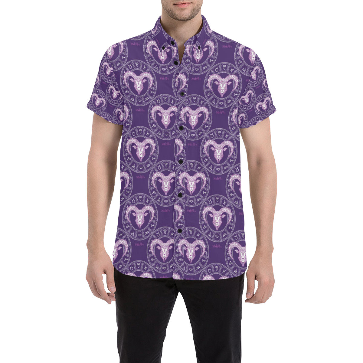 Aries Zodiac Pattern Print Design 02 Men's Short Sleeve Button Up Shirt