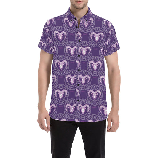 Aries Zodiac Pattern Print Design 02 Men's Short Sleeve Button Up Shirt