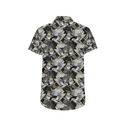 Hummingbird Gold Design Themed Print Men's Short Sleeve Button Up Shirt
