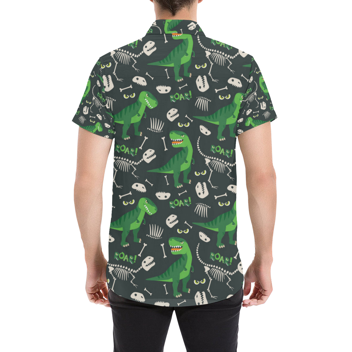T Rex Pattern Print Design A05 Men's Short Sleeve Button Up Shirt