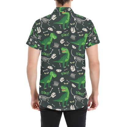 T Rex Pattern Print Design A05 Men's Short Sleeve Button Up Shirt