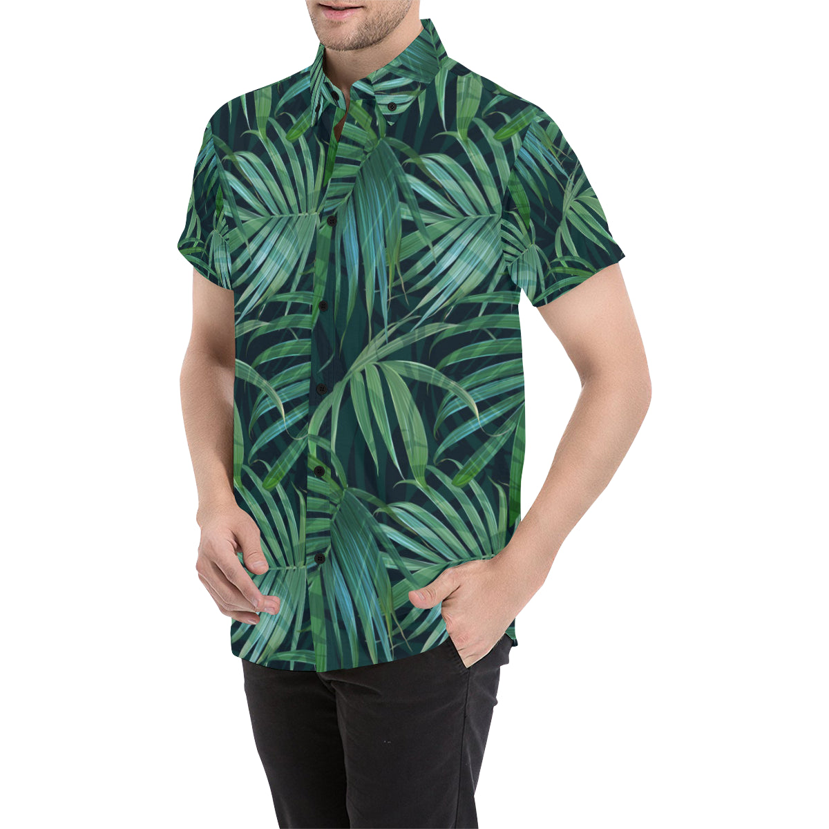 Tropical Flower Pattern Print Design TF011 Men's Short Sleeve Button Up Shirt