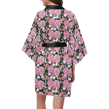 Dahlia Pattern Print Design 02 Women's Short Kimono