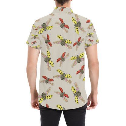Ladybug Pattern Print Design 04 Men's Short Sleeve Button Up Shirt