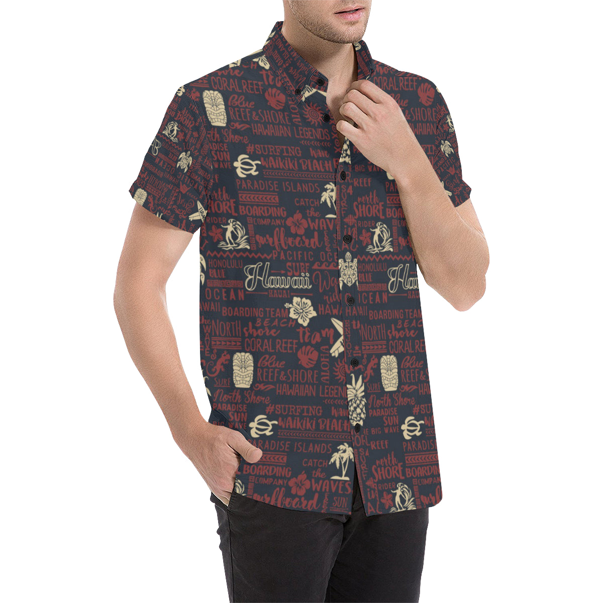 Hawaiian Themed Pattern Print Design H017 Men's Short Sleeve Button Up Shirt
