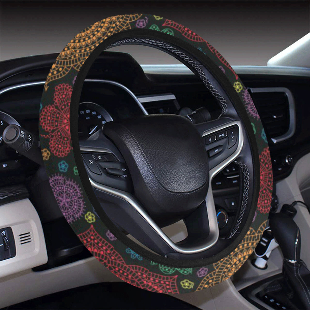 Chakra Mandala Print Pattern Steering Wheel Cover with Elastic Edge