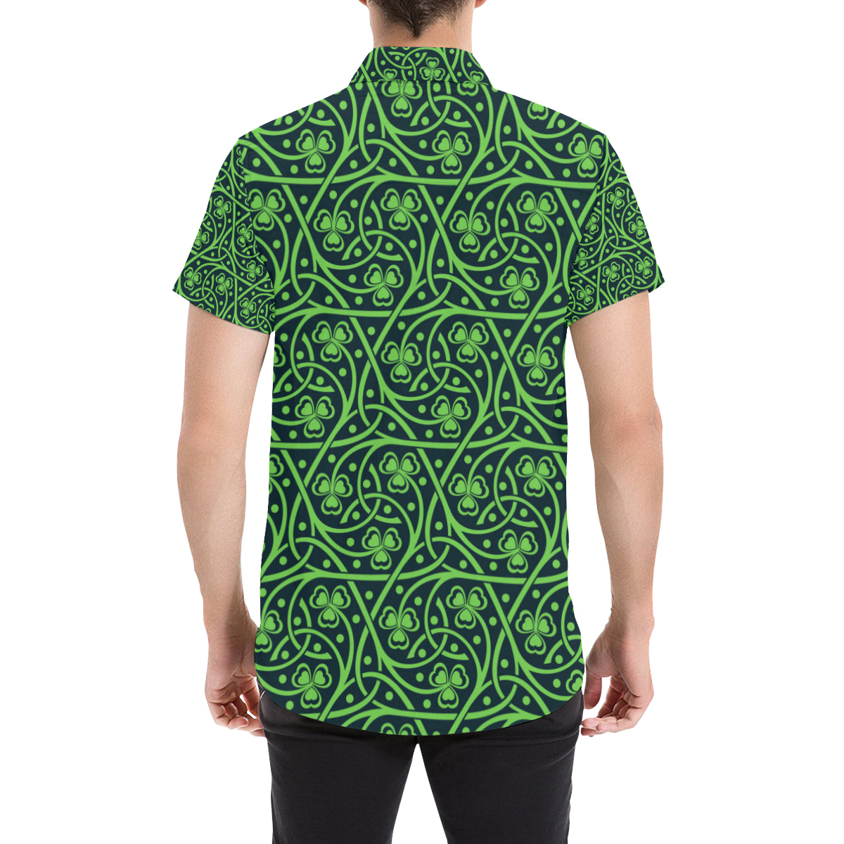 Shamrock Themed Print Men's Short Sleeve Button Up Shirt