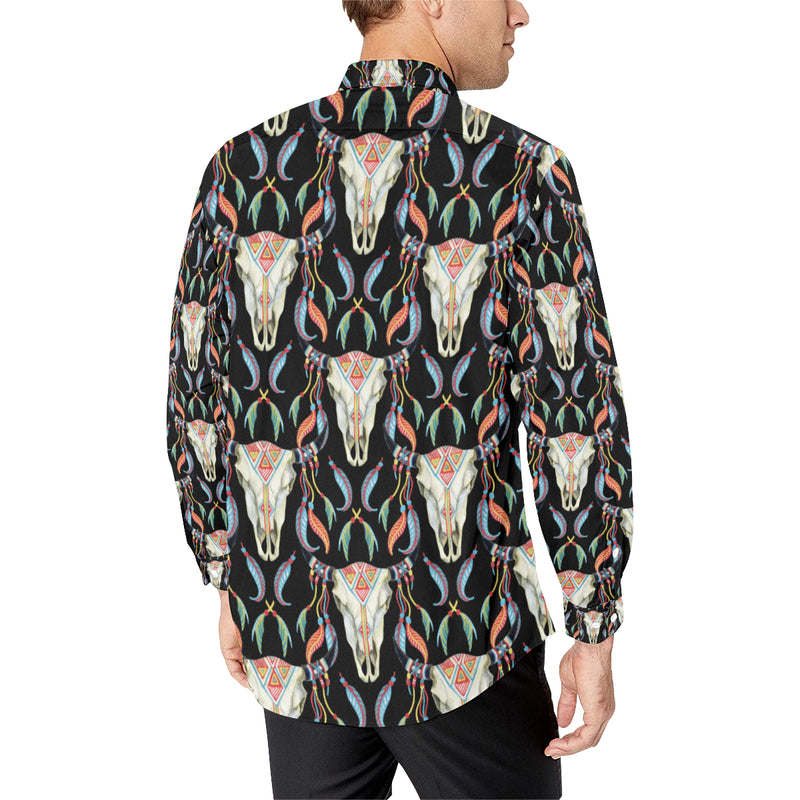 Buffalo Head Boho Style Pattern Print Design 01 Men's Long Sleeve Shirt