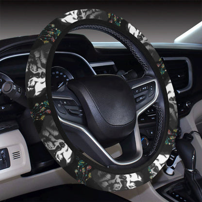 Wolf Black Dream Catcher Design Print Steering Wheel Cover with Elastic Edge