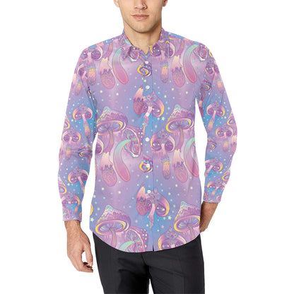 Psychedelic Mushroom Pattern Print Design A01 Men's Long Sleeve Shirt