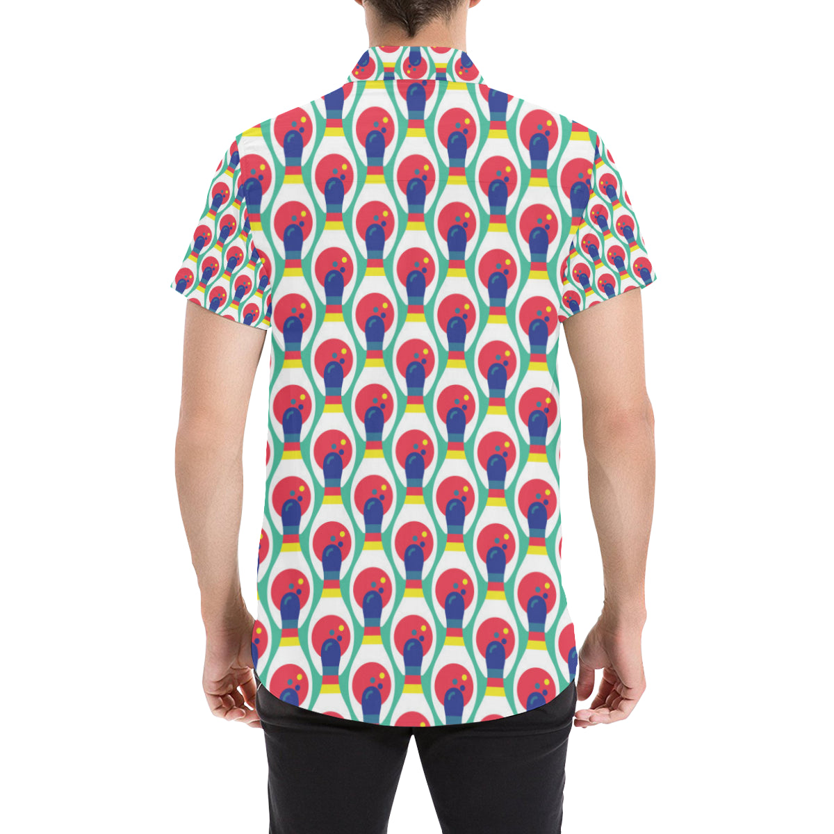 Bowling Pattern Print Design 05 Men's Short Sleeve Button Up Shirt