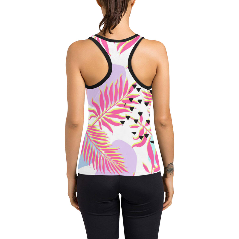 Pink Tropical Palm Leaves Women's Racerback Tank Top