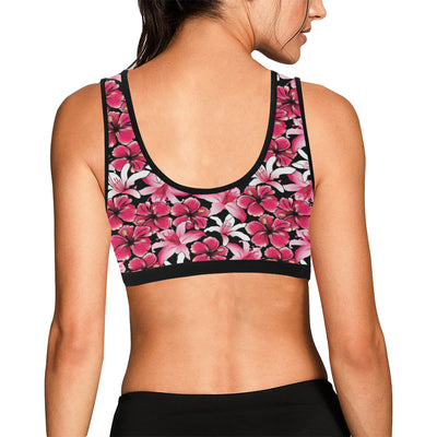 Flower Hawaiian Pink Red  Hibiscus Print Sports Bra