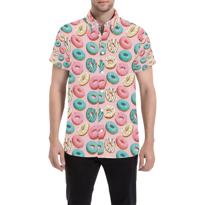 Donut Pattern Print Design DN06 Men's Short Sleeve Button Up Shirt
