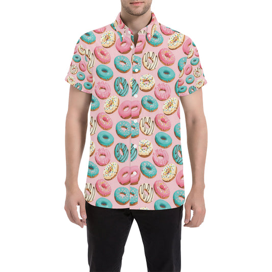 Donut Pattern Print Design DN06 Men's Short Sleeve Button Up Shirt