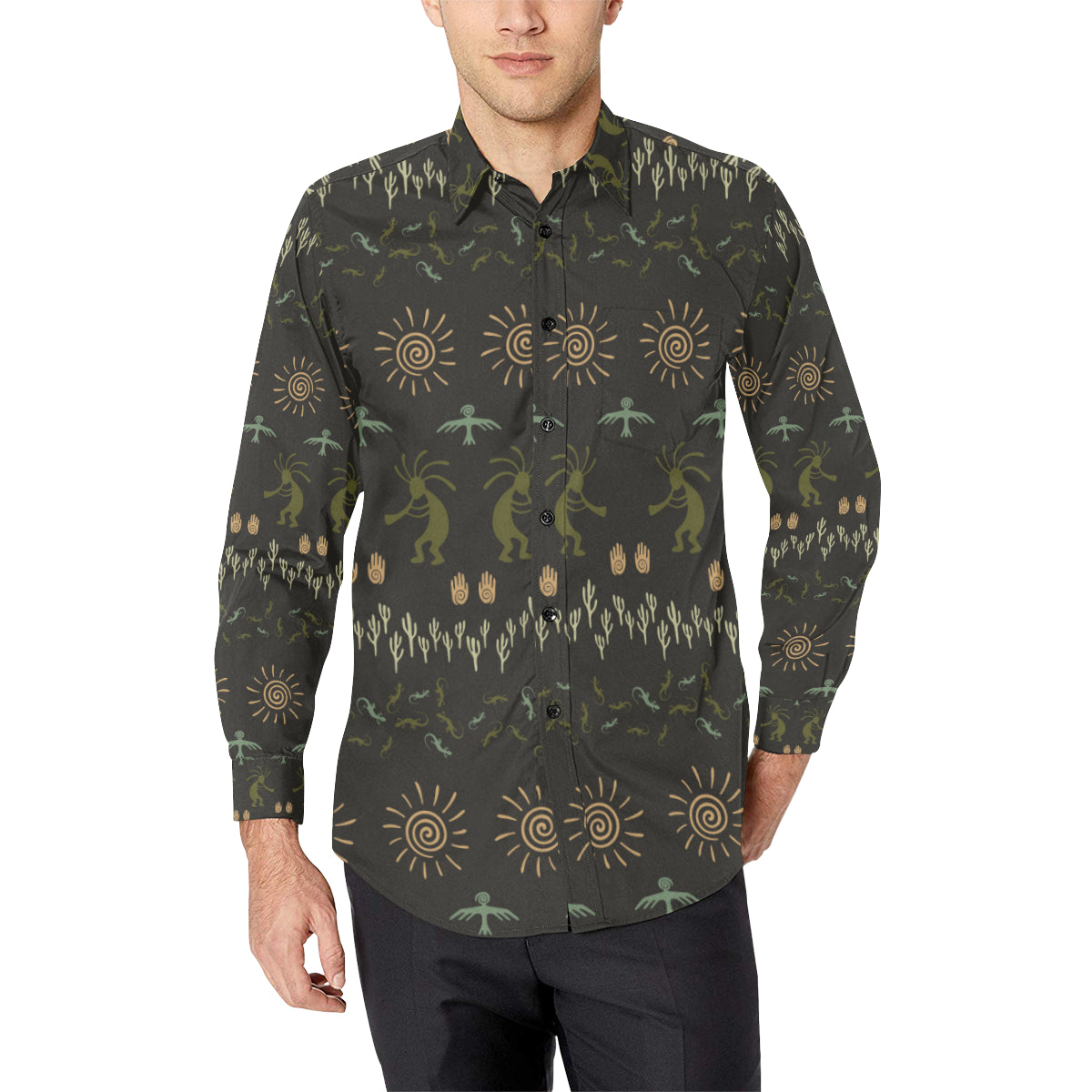 Mayan Pattern Print Design 04 Men's Long Sleeve Shirt