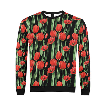 Tulip Red Pattern Print Design TP03 Men Long Sleeve Sweatshirt