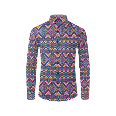 Indian Navajo Pink Themed Design Print Men's Long Sleeve Shirt