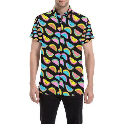Watermelon Pattern Print Design WM08 Men's Short Sleeve Button Up Shirt