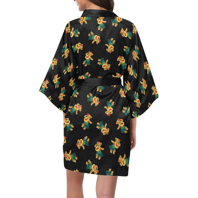 Hula Bear Pattern Print Design 06 Women's Short Kimono