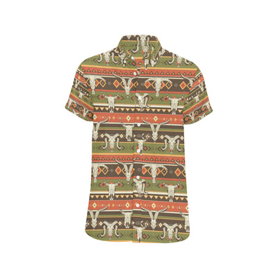 American indian Skull Animal Men's Short Sleeve Button Up Shirt
