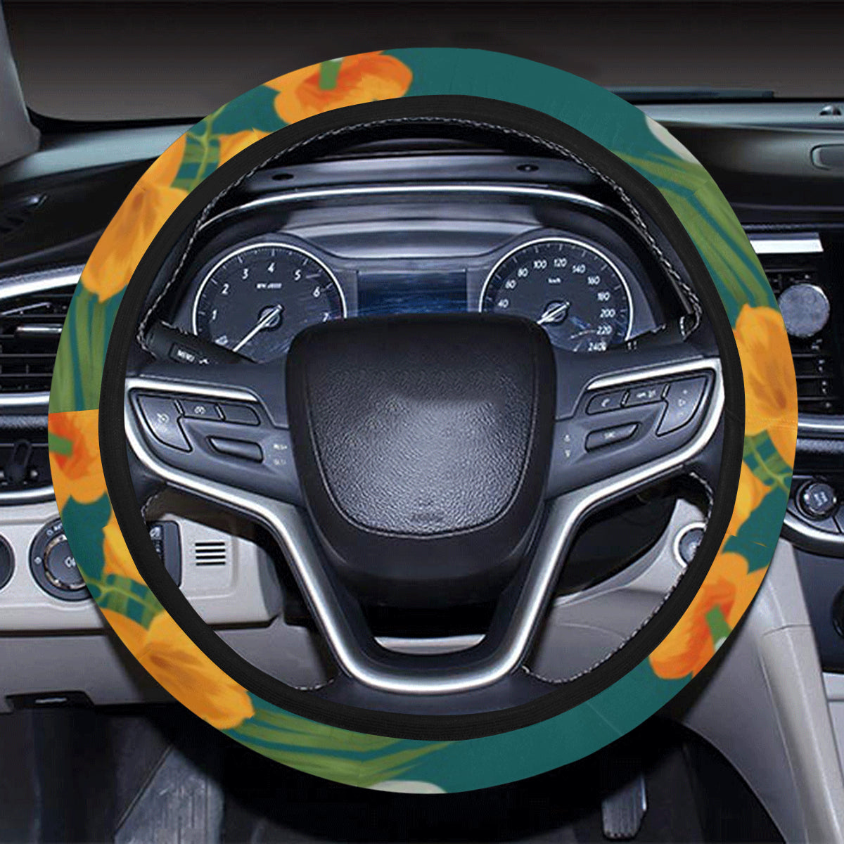 Amaryllis Pattern Print Design AL06 Steering Wheel Cover with Elastic Edge