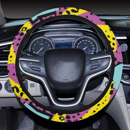 80s Pattern Print Design 1 Steering Wheel Cover with Elastic Edge