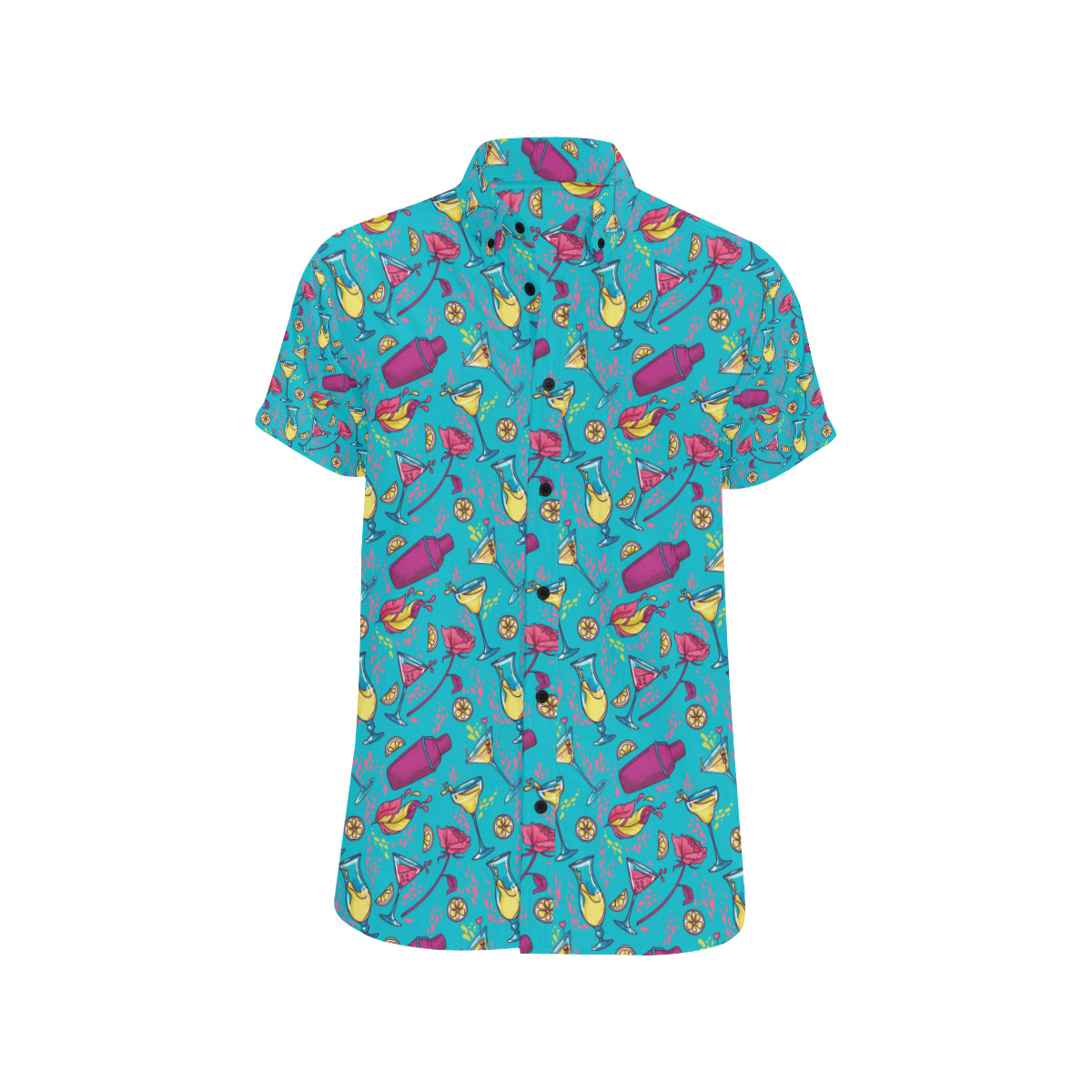 Cocktail Pattern Print Design 03 Men's Short Sleeve Button Up Shirt