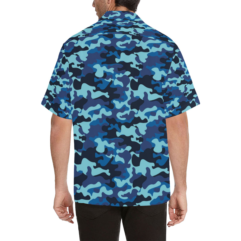 Camo Blue Pattern Print Design 04 Men's Hawaiian Shirt