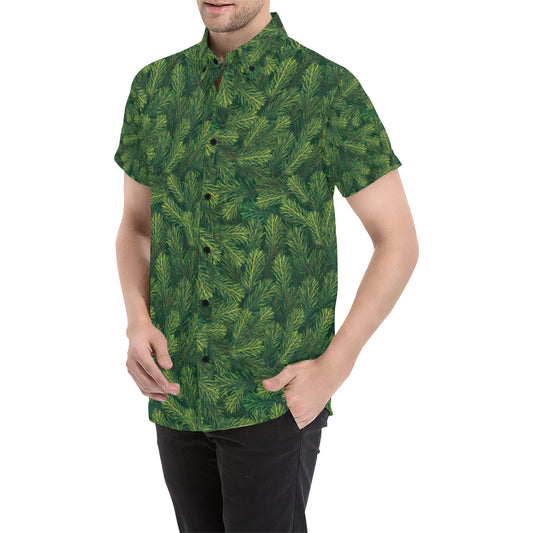 Christmas Tree Pattern Print Design 02 Men's Short Sleeve Button Up Shirt