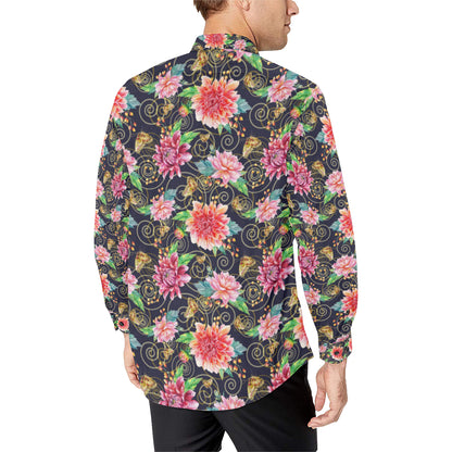 Dahlia Pattern Print Design DH02 Men's Long Sleeve Shirt
