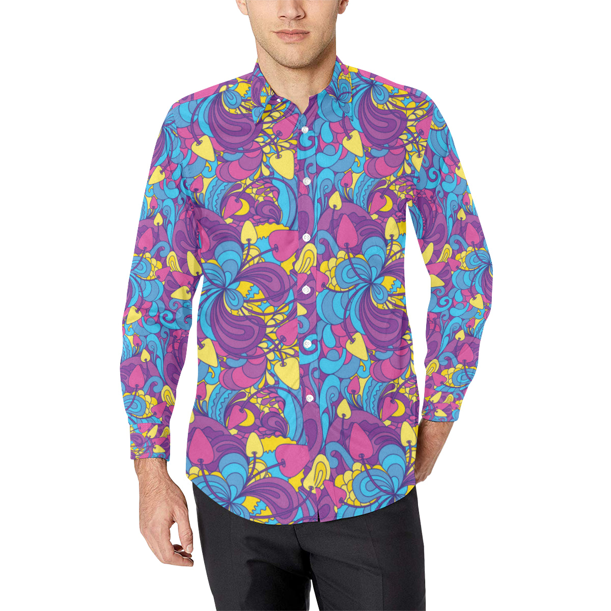 Psychedelic Mushroom Pattern Print Design A03 Men's Long Sleeve Shirt