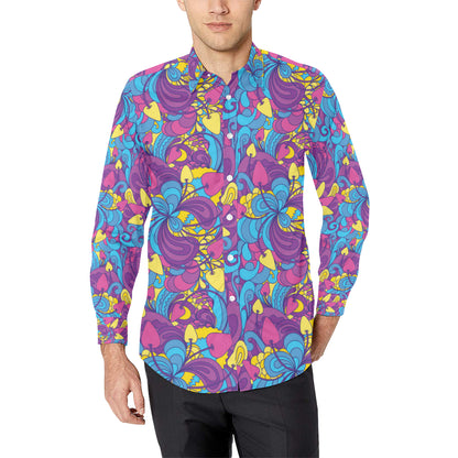 Psychedelic Mushroom Pattern Print Design A03 Men's Long Sleeve Shirt