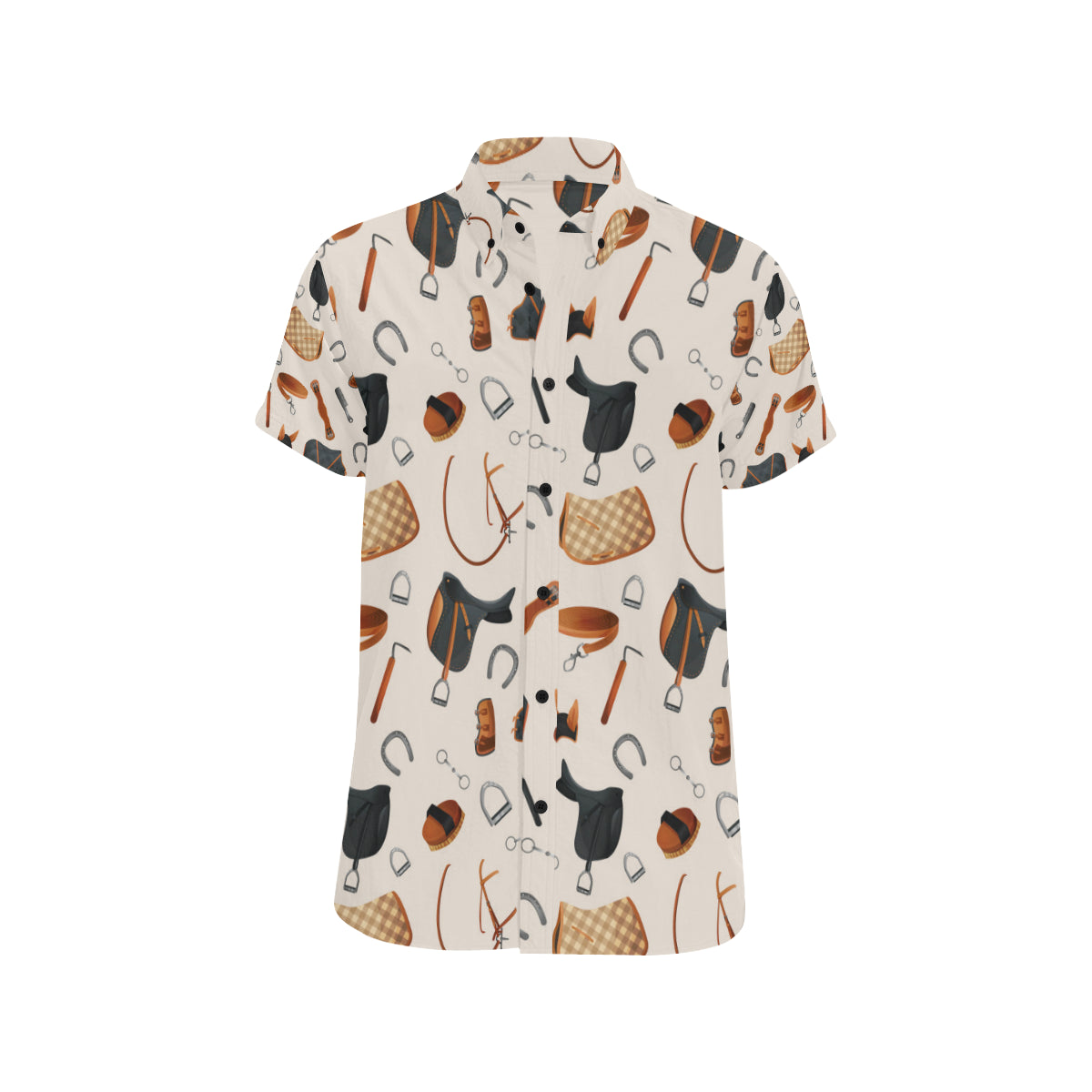 Equestrian Equipment Print Pattern Men's Short Sleeve Button Up Shirt