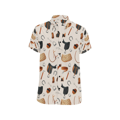 Equestrian Equipment Print Pattern Men's Short Sleeve Button Up Shirt