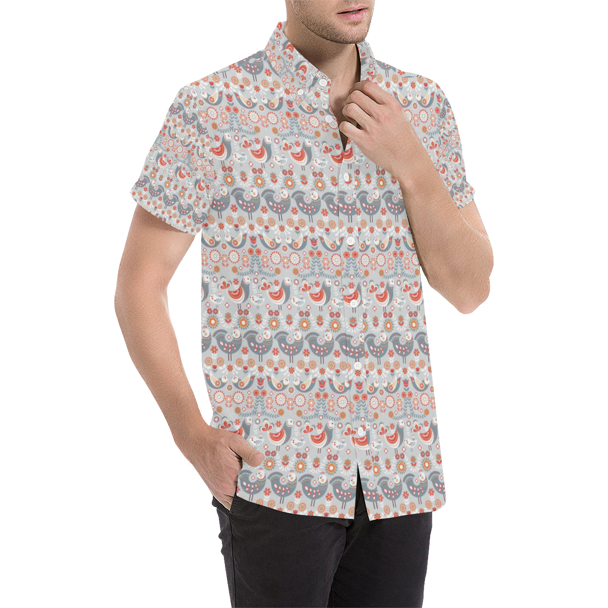 Swedish Nordic Design Print Men's Short Sleeve Button Up Shirt