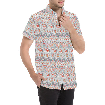 Swedish Nordic Design Print Men's Short Sleeve Button Up Shirt