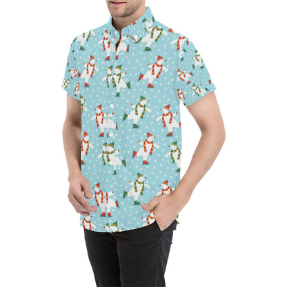 Polar Bear Pattern Print Design PB07 Men's Short Sleeve Button Up Shirt