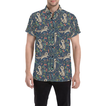 Raccoon Pattern Print Design A02 Men's Short Sleeve Button Up Shirt