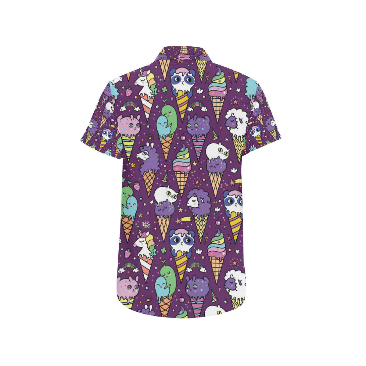 Ice Cream Pattern Print Design IC07 Men's Short Sleeve Button Up Shirt
